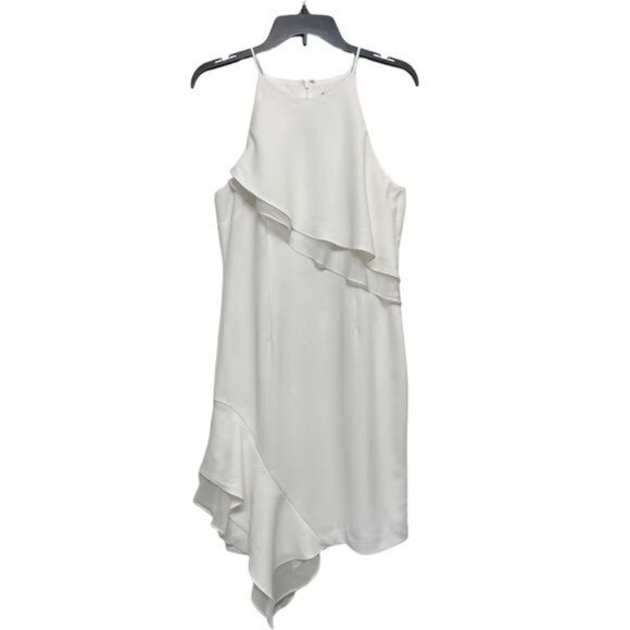 ADRIANNA PAPELL Asymmetrical-hem Halter Cocktail Dress in White Size 8 - Picture 4 of 9